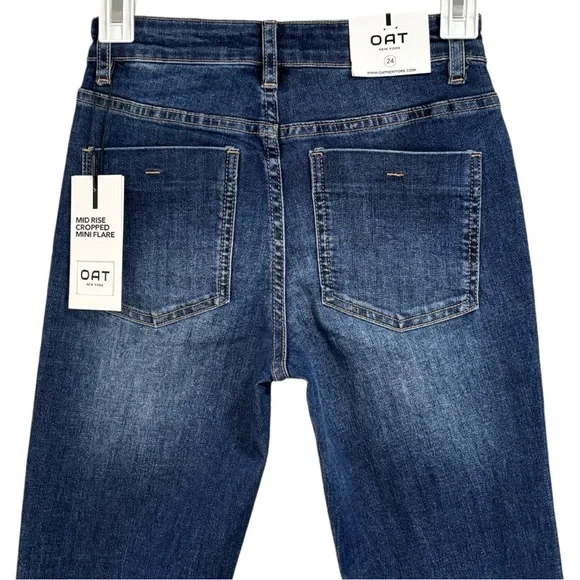 Oat Mid Rise Mini Cropped Flare Blue Jeans Raw Hem NWT Women's Size 24 or 00 - Picture 10 of 12